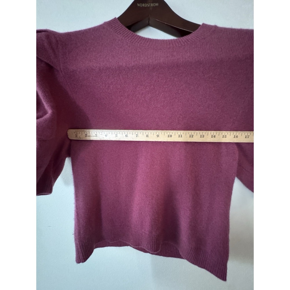 FRAME Ruched Sleeve 100% Cashmere Cropped Sweater in Dragon Fruit Pink Large - Picture 11 of 11